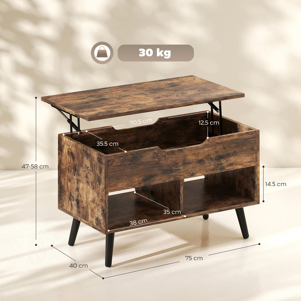Portland 2 Shelf Rustic Brown Lift Up Top Coffee Table Image 9