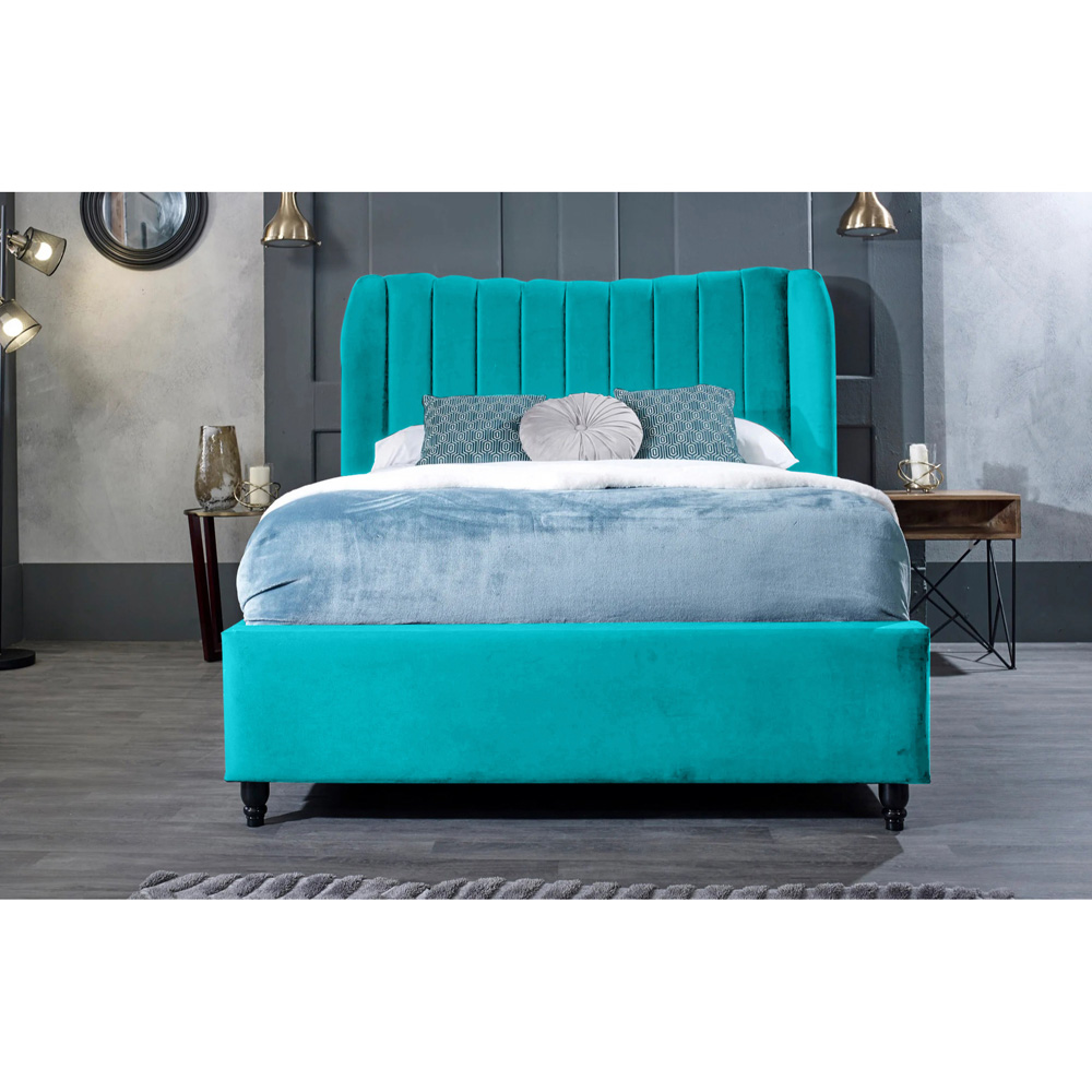 Eleganza Home Carli King Size Teal Plush Velvet Bed Frame with Lined Headboard Image 3