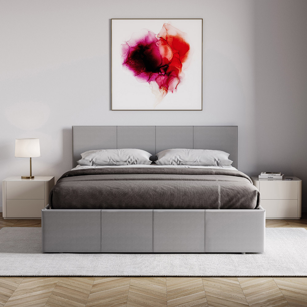 VIDA DESIGNS Lisbon Double Grey Faux Leather Ottoman Bed with Gel Memory Foam Mattress Image 3