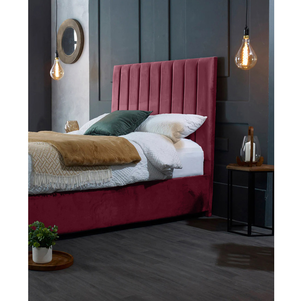 Eleganza Home Redding Super King Size Maroon Plush Velvet Bed Frame with Headboard Image 2