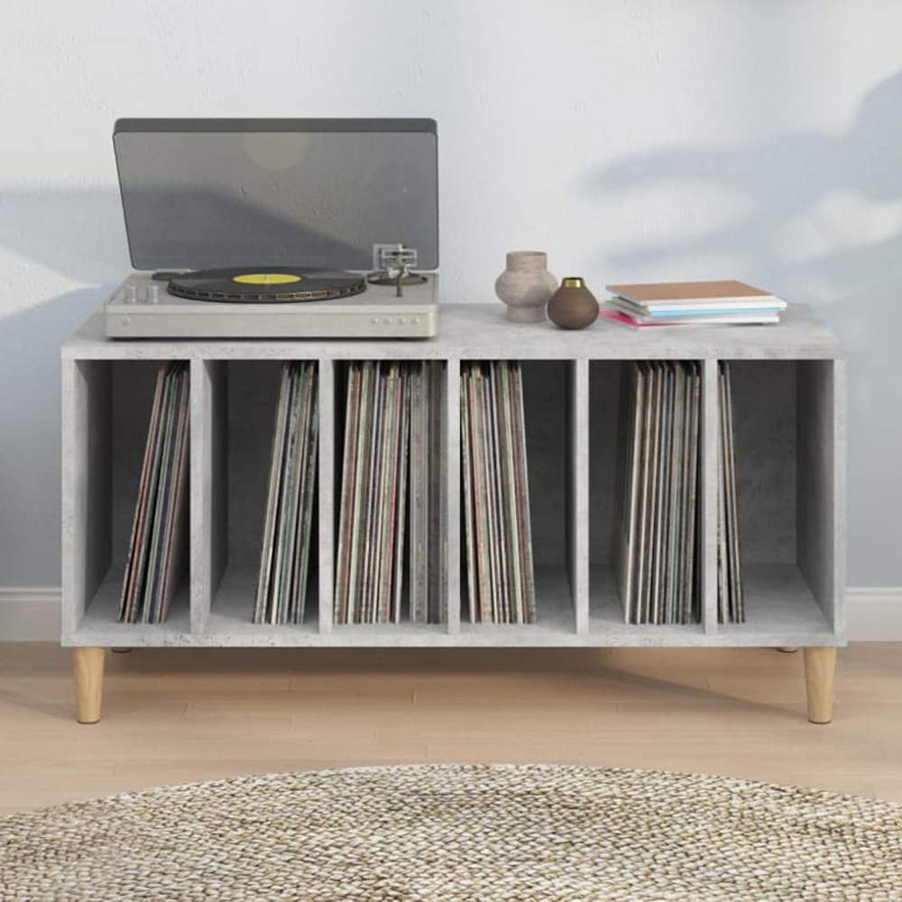 vidaXL 6 Shelf Concrete Grey Record Cabinet Image 1