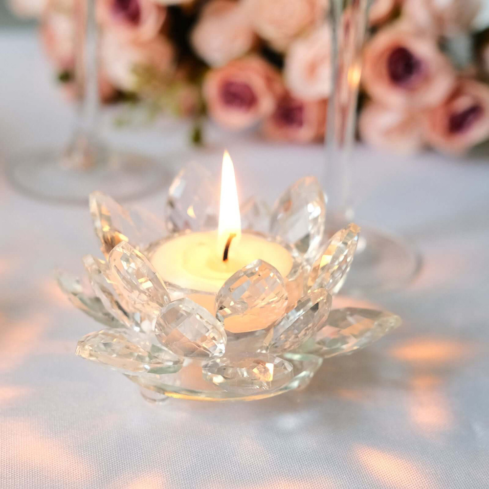 Avilo Multi-Faceted Crystal Glass Lotus Candle Holder Image 2
