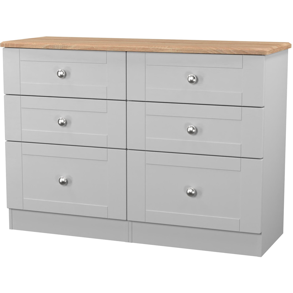 Crowndale Sussex 6 Drawer Grey Ash and Bardolino Oak Wide Chest of Drawers Ready Assembled Image 3