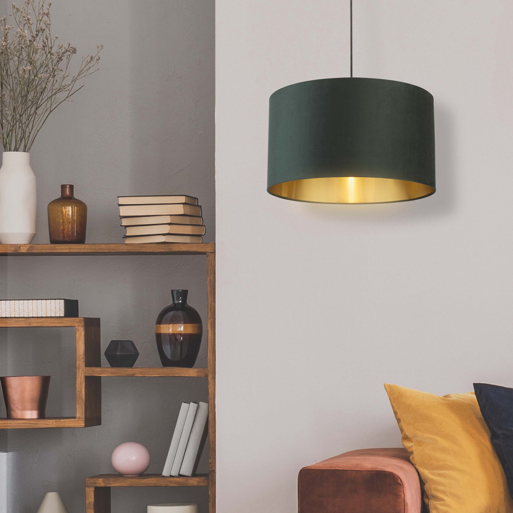 Lighting Collection Green Gold Inner Velvet Drum Shade 50cm Image 2