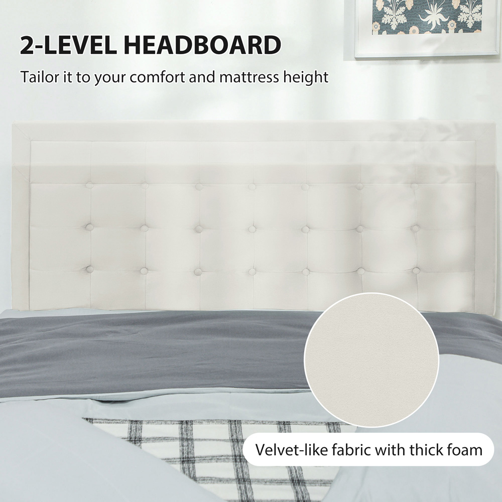HOMCOM Double Cream Ottoman Bed with Adjustable Velvet Headboard Image 5