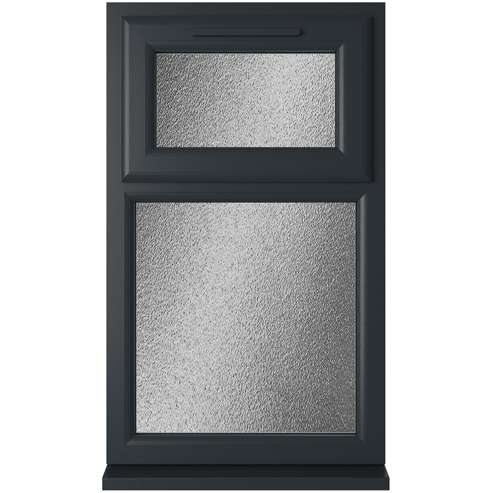 Crystal uPVC Triple Glazed Window Top Hung Over Fixed Light Grey White Obscure Glass 1190x1115mm Image 1