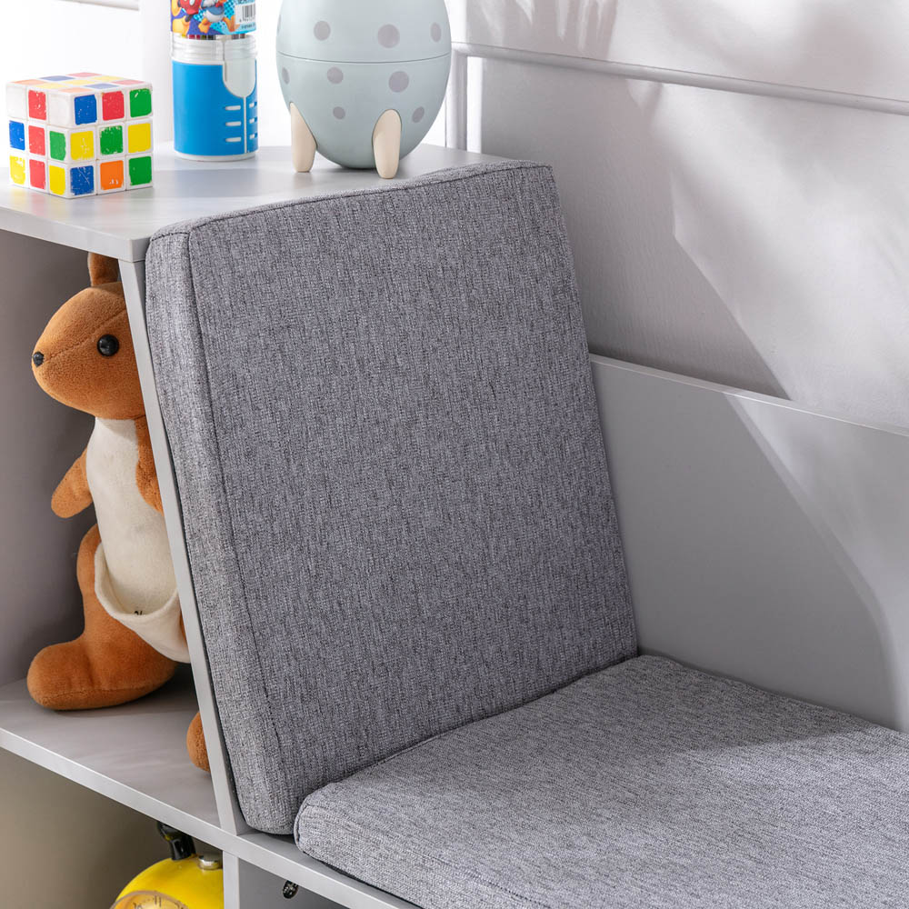 Portland 6 Shelf Grey Kids Bookcase with Cushioned Reading Seat Image 5