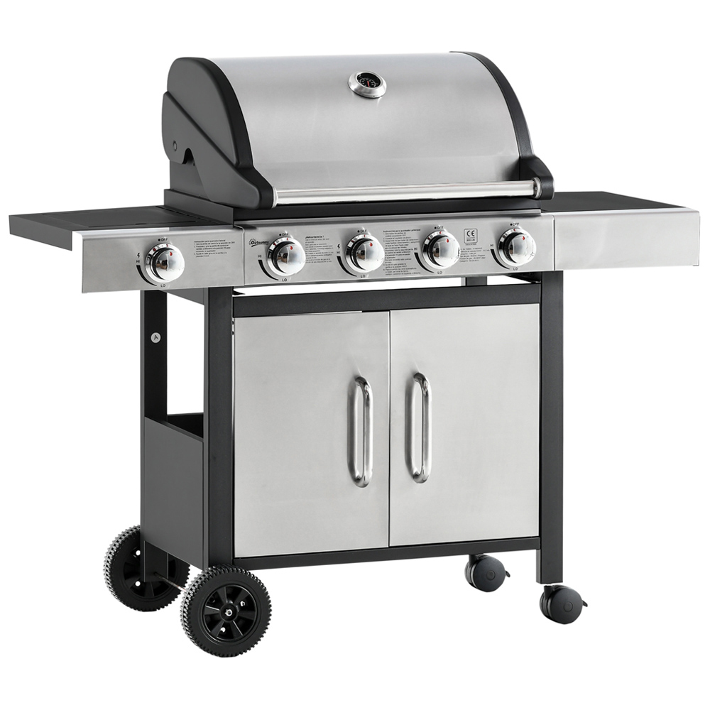 Outsunny Silver and Black Deluxe Gas 4 + 1 Burner BBQ Grill Image 1