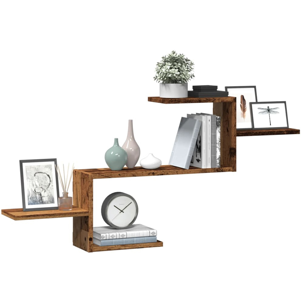vidaXL 5 Shelf Old Wood Floating Wall Shelf Image 2