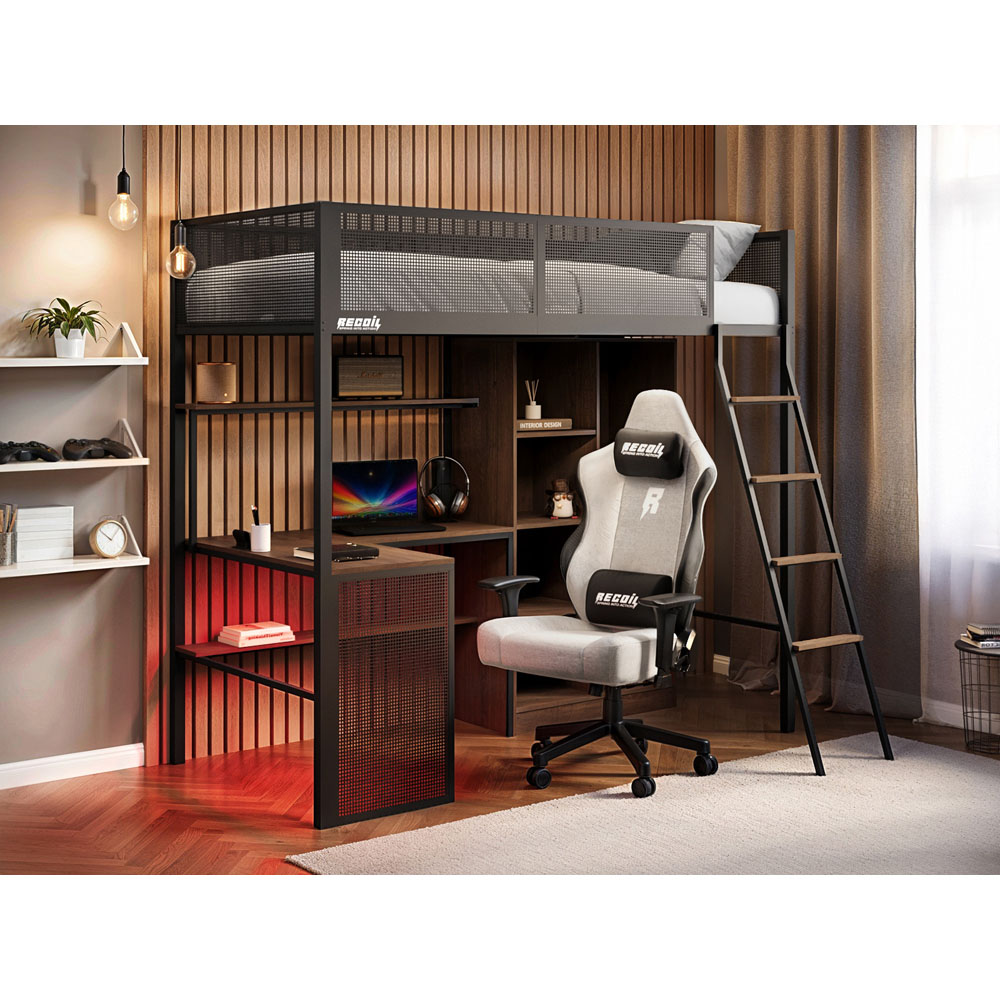Recoil Graynite Metal Gaming High Sleeper with Shelf and Storage Image 6