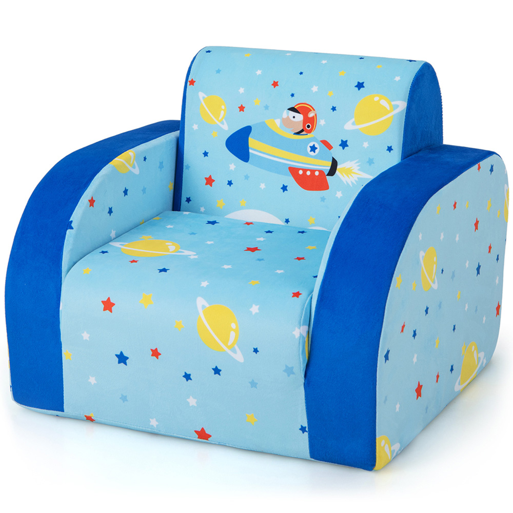 Costway Single Seater Kids Blue Convertible Sofa Bed Image 2