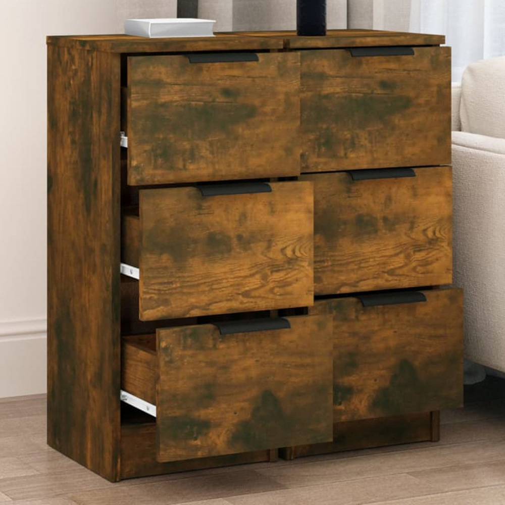 vidaXL 3 Drawer Smoked Oak Sideboard Set of 2 Image 1