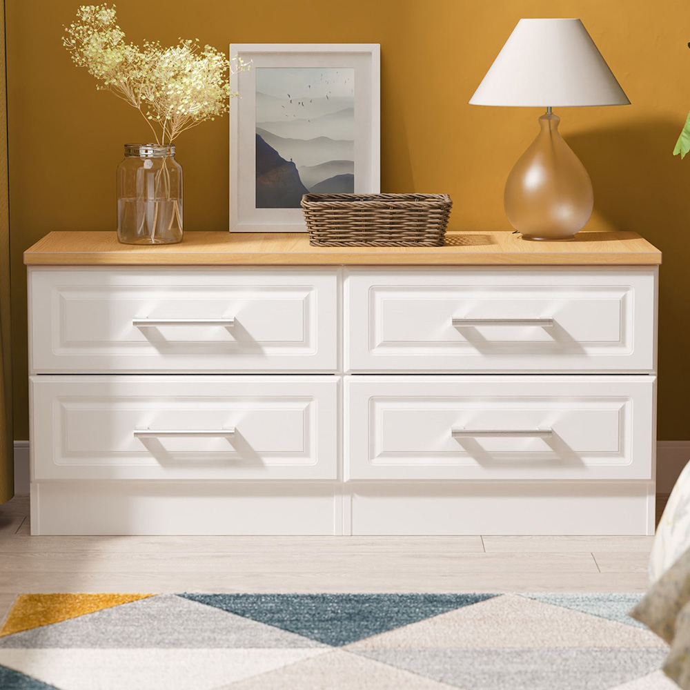 Crowndale Kent 4 Drawer White Ash and Modern Oak Bed Box Ready Assembled Image 1