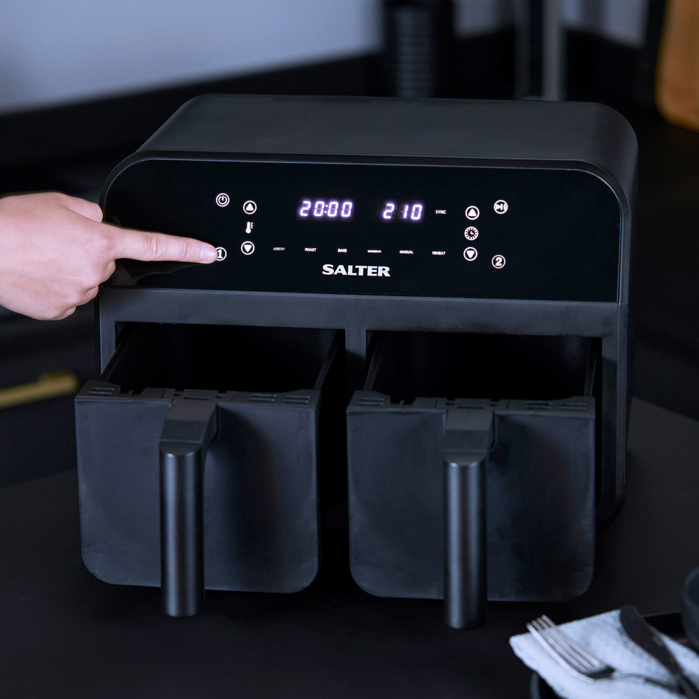 Salter EK4750BLKMOB Black Dual Air Fryer 7.4L Wilko