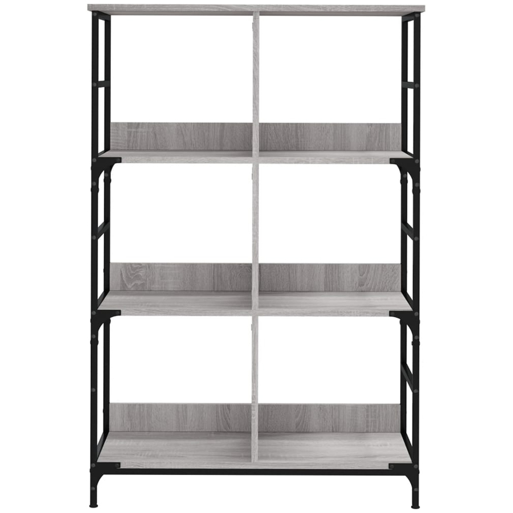 vidaXL 6 Shelf Grey Sonoma and Black Wood and Steel Wide Bookcase Image 4