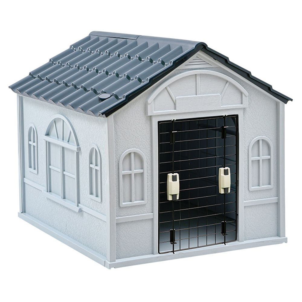 H&O Direct Blue Plastic Dog Kennel with Steel Door Image 1