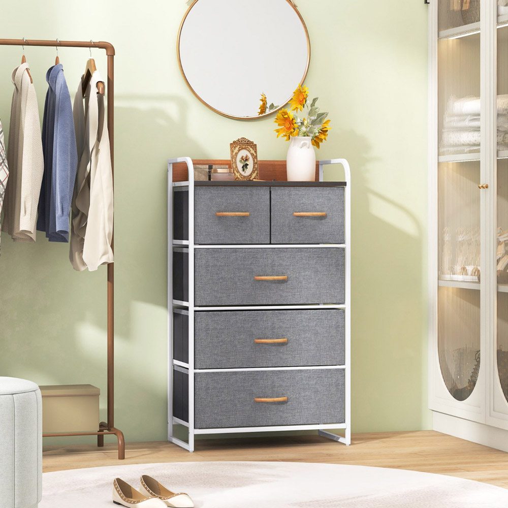 Costway Grey 5 Drawer Vertical Storage Dresser Tower Image 5