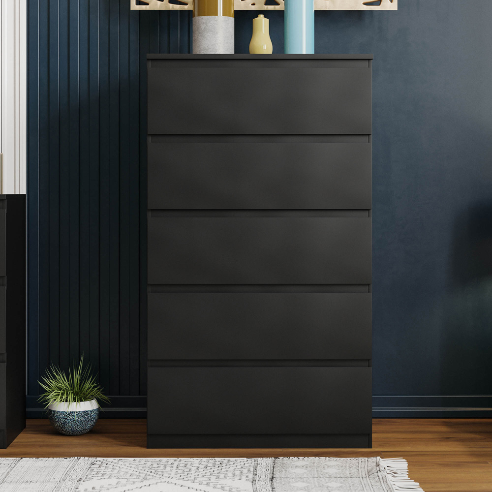 Vida Designs Denver 5 Drawer Black Chest of Drawers Image 6