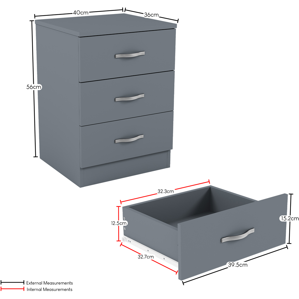 Vida Designs Riano 3 Drawer Grey Melamine Finish Bedside Table Set of 2 Image 8