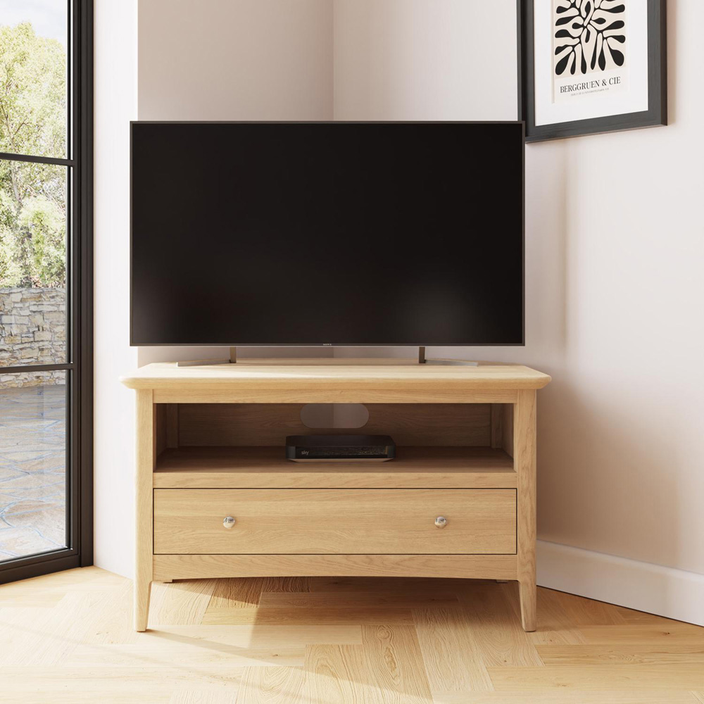 FWStyle Single Drawer Single Shelf Natural Oak Corner TV Unit Image 7