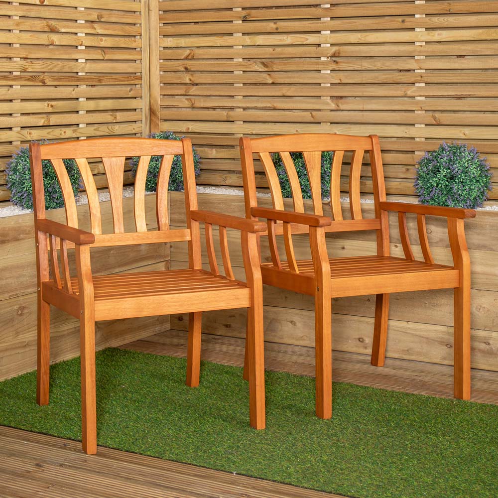 Samuel Alexander Kapalua Set of 2 Wooden Slatted Outdoor Dining Chair Image 7