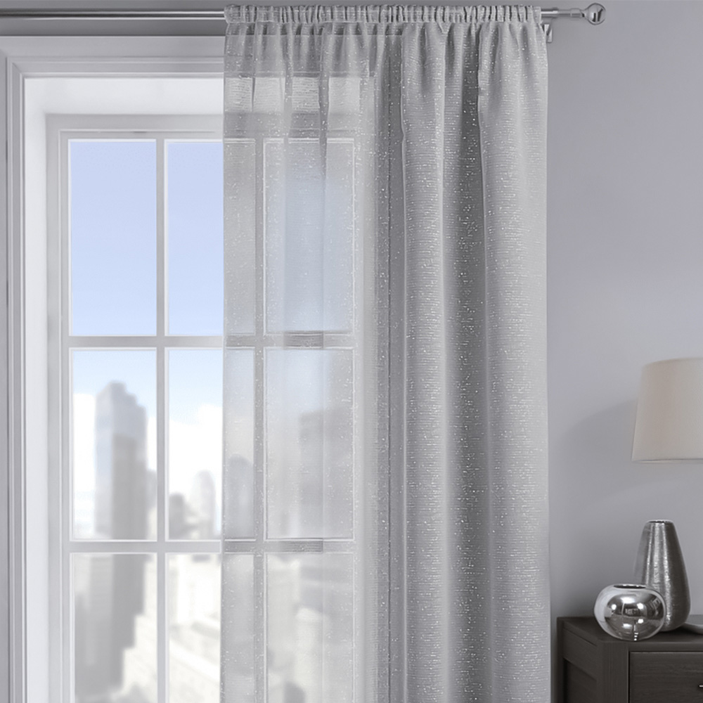 Velosso Alessandria Silver Slot Top Voile Panel Curtain 137 x 182cm Image 2