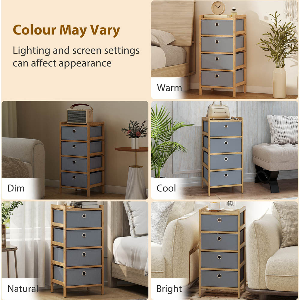 Portland 4 Fabric Drawer Light Grey Bamboo Frame Chest of Drawers Image 3