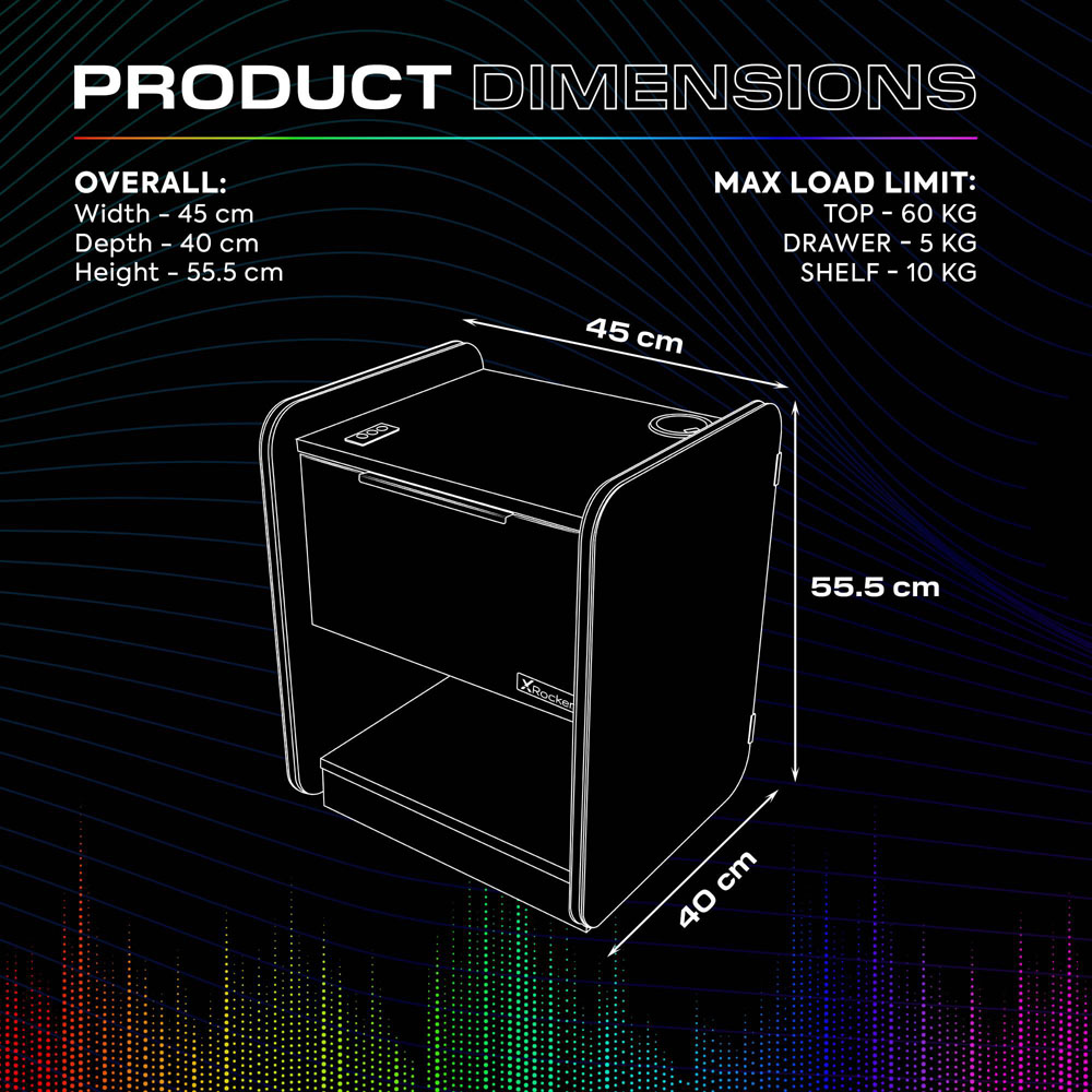 X Rocker Electra Single Drawer Single Shelf White LED Bedside Table with Charging and App Control Image 9