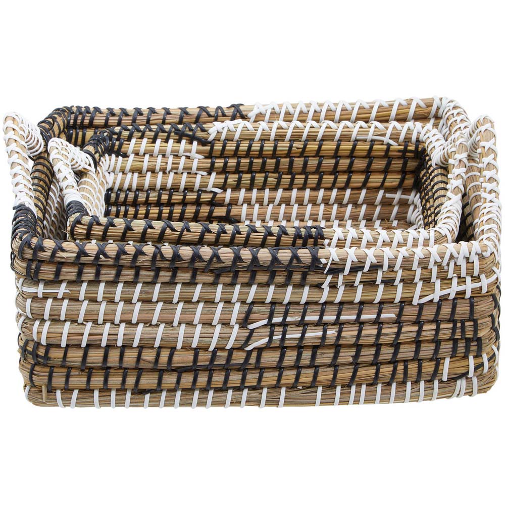 Premier Housewares White and Black Square Straw Basket 2 Pack Image 4
