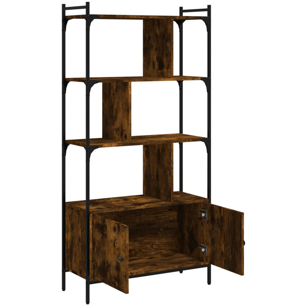 vidaXL 2 Door 6 Shelf Smoked Oak Bookcase Image 4