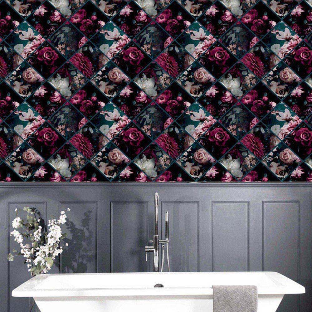 Arthouse Floral Collage Plum and Teal Wallpaper Image 5
