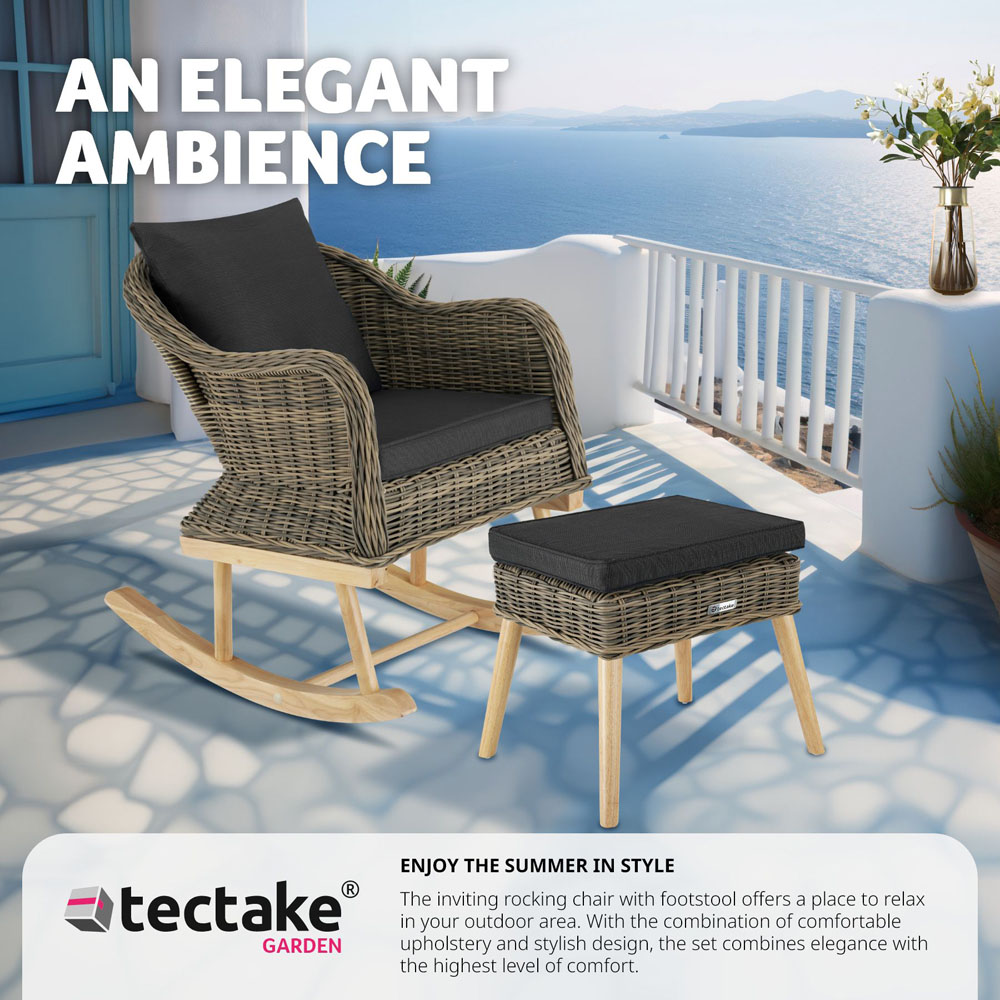 tectake Rovigo Natural Rattan Garden Rocking Chair with Footstool Image 7