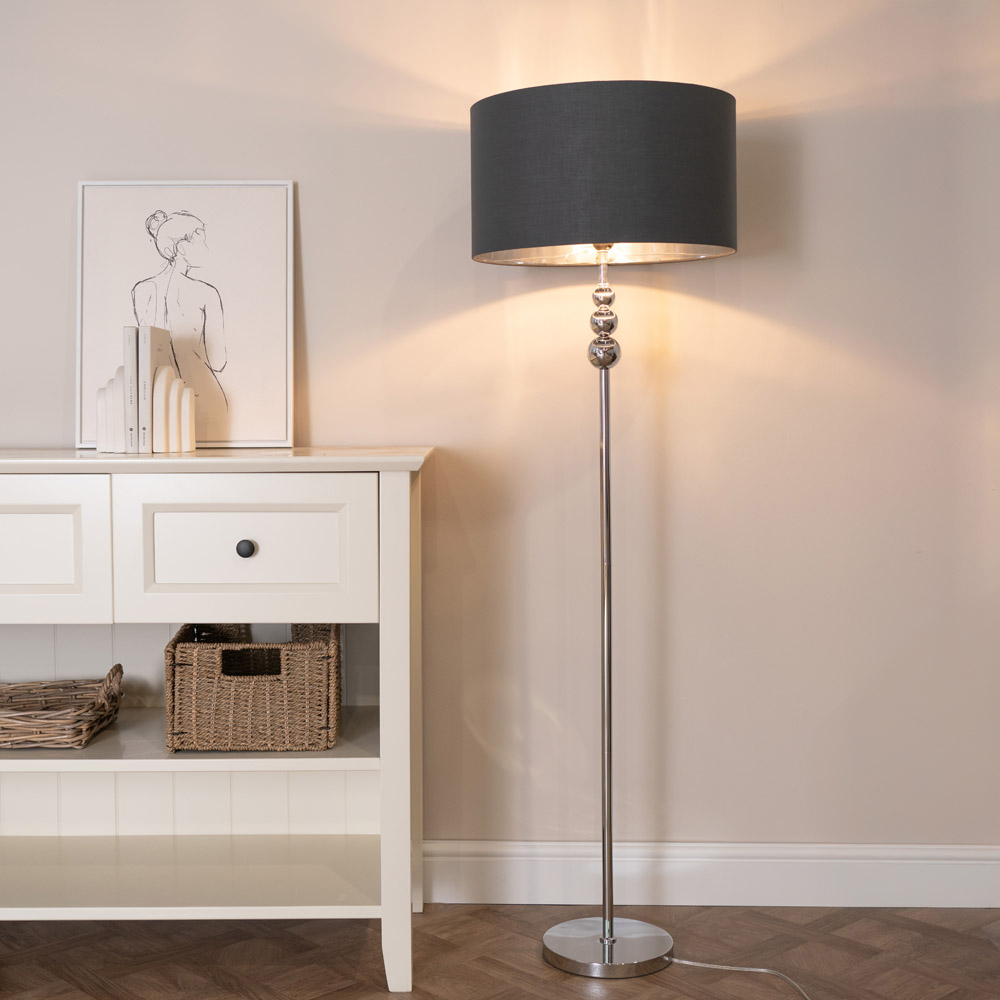 ValueLight Marissa Charcoal Velvet Chrome Inner Shade Chrome Stacked Ball LED Floor Lamp Image 3
