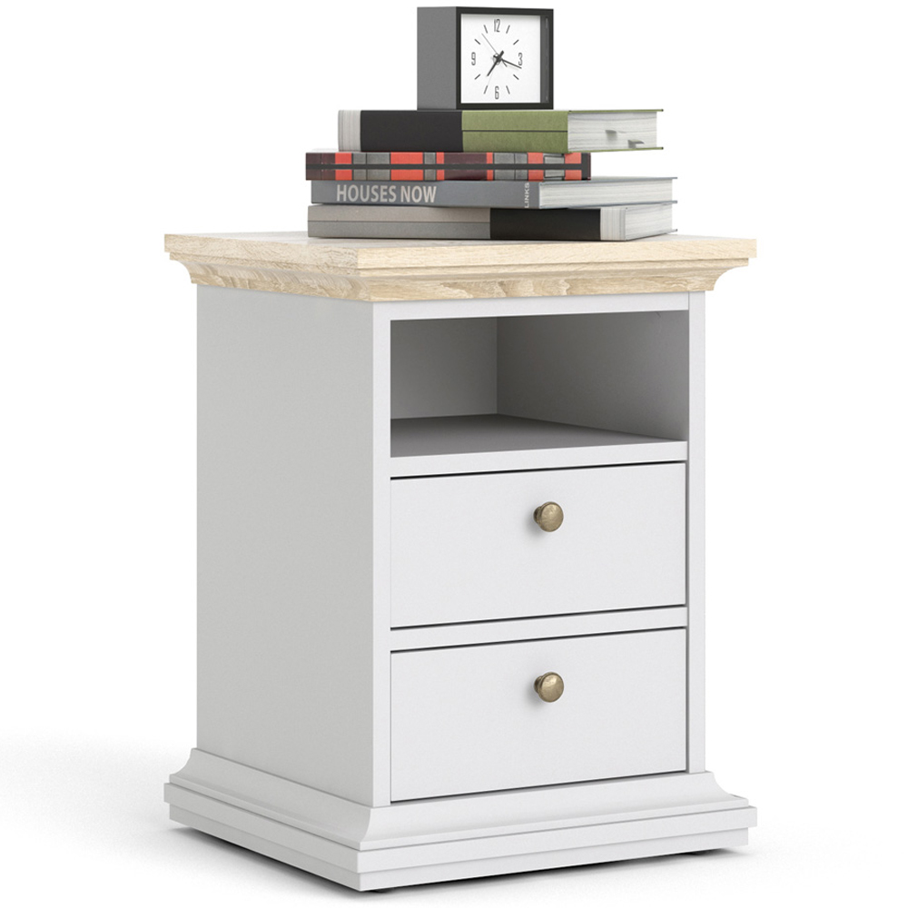 Florence Paris 2 Drawer White and Oak Bedside Table Image 5