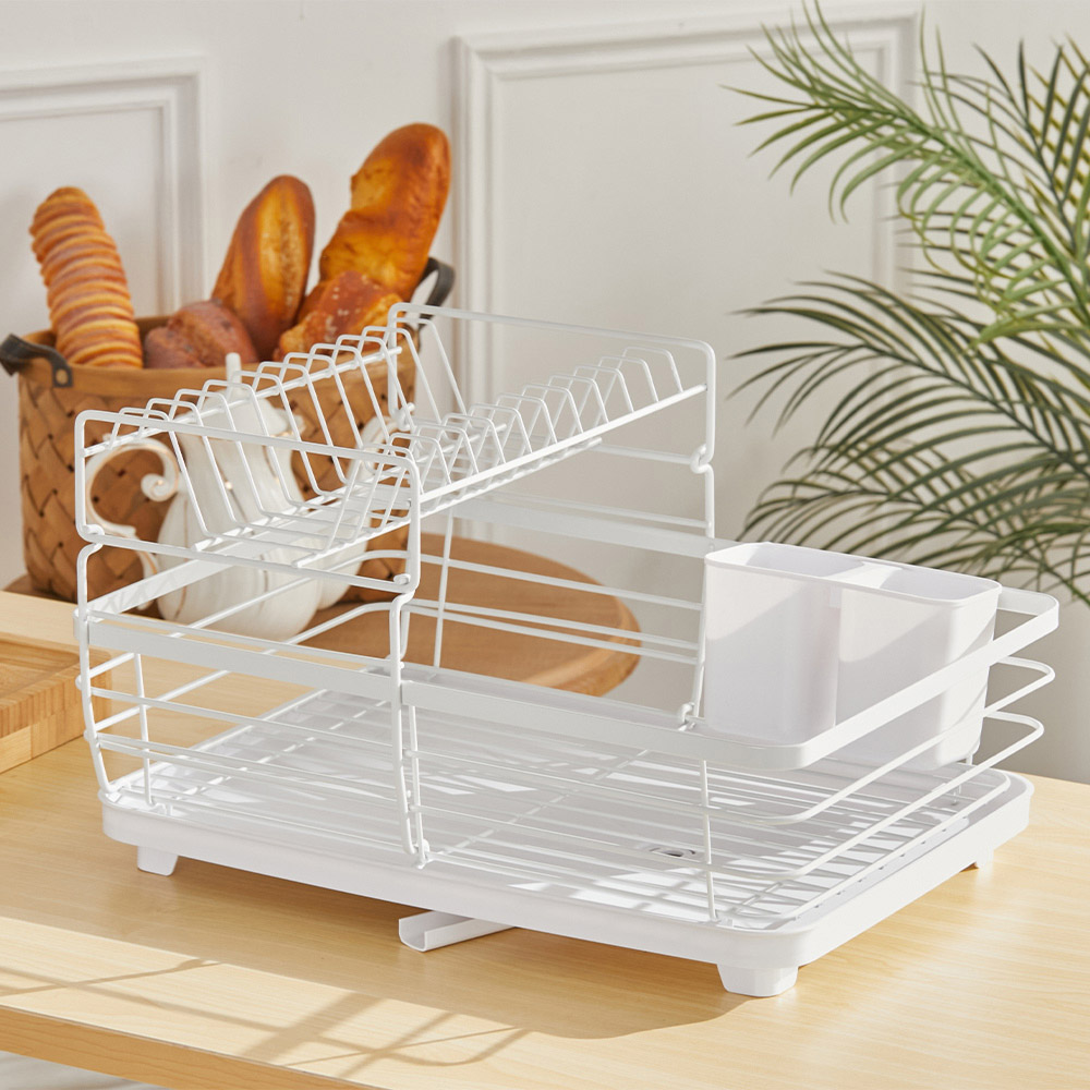 Living And Home 2-Tier Metal Dish Rack with Utensil Holder Dish Drainer for Kitchen Counter Image 6
