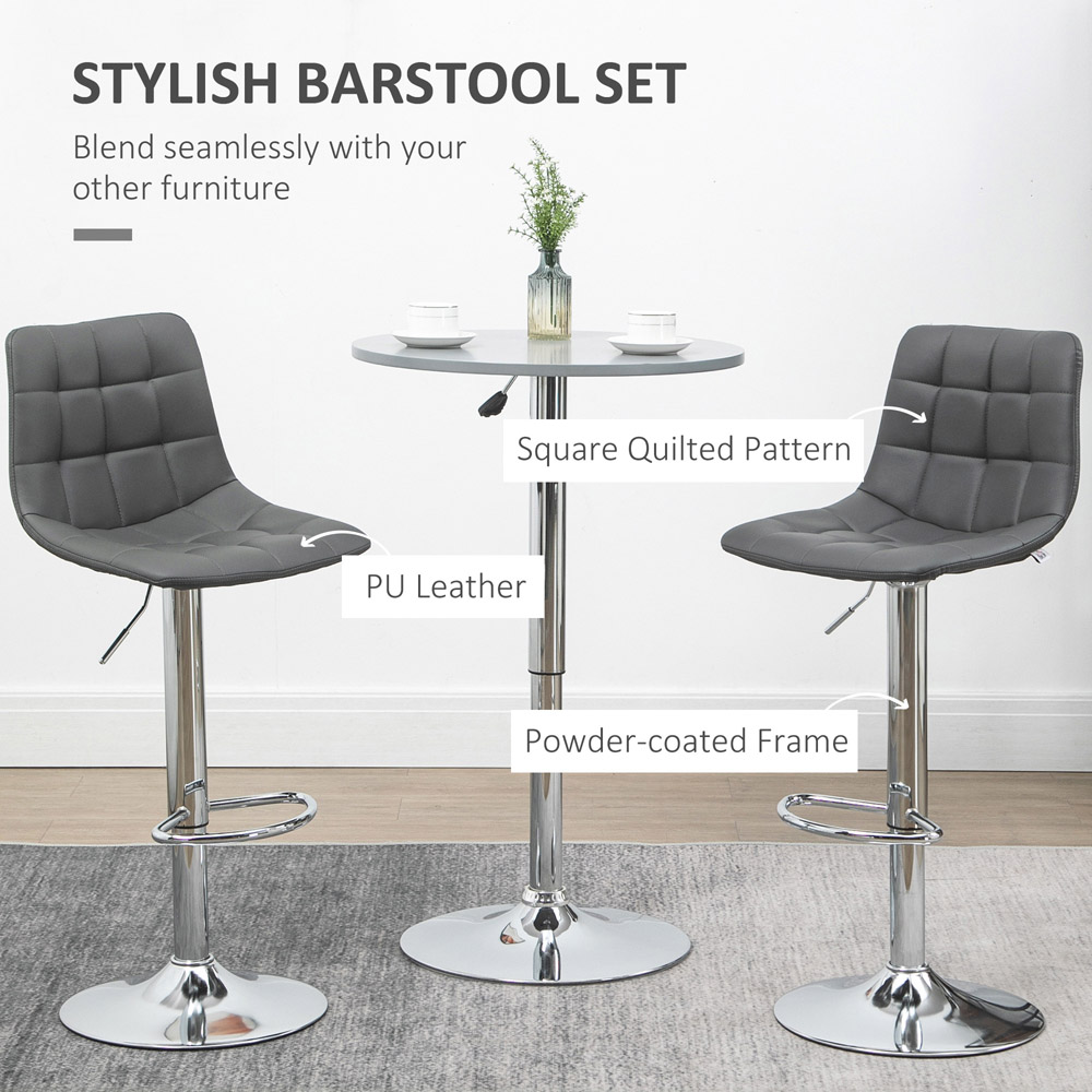 Portland Grey Quilted Height Adjustable Swivel Bar Stool Set of 2 Image 4