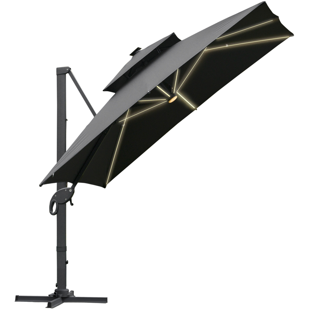 Outsunny Dark Grey LED Cantilever Roma Parasol with Cross Base 3m Image 1