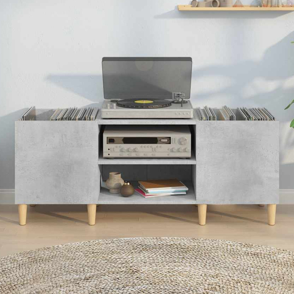 vidaXL 2 Shelf Concrete Grey Record Cabinet Image 7