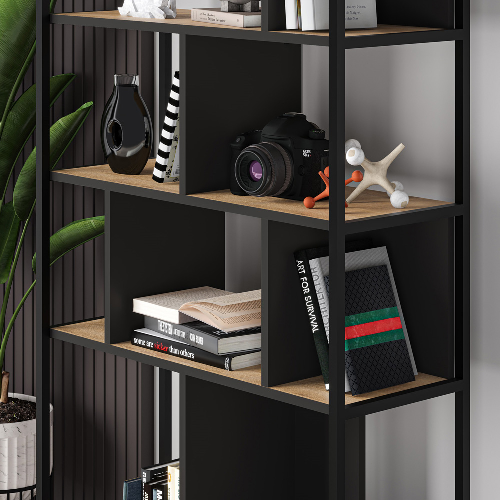 Decortie Midi 5 Shelf Oak Silky Black Modern Tall Bookcase Image 3