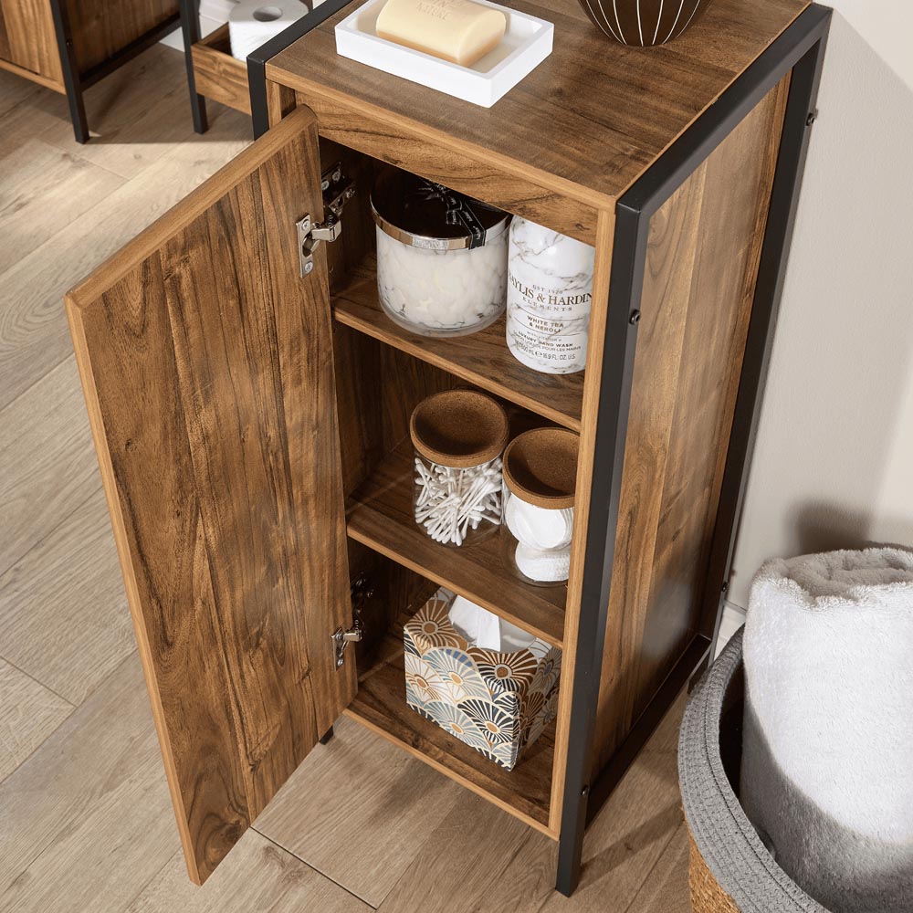 Home Source Locastra Single Door Oak and Black Bathroom Floor Cabinet Image 3