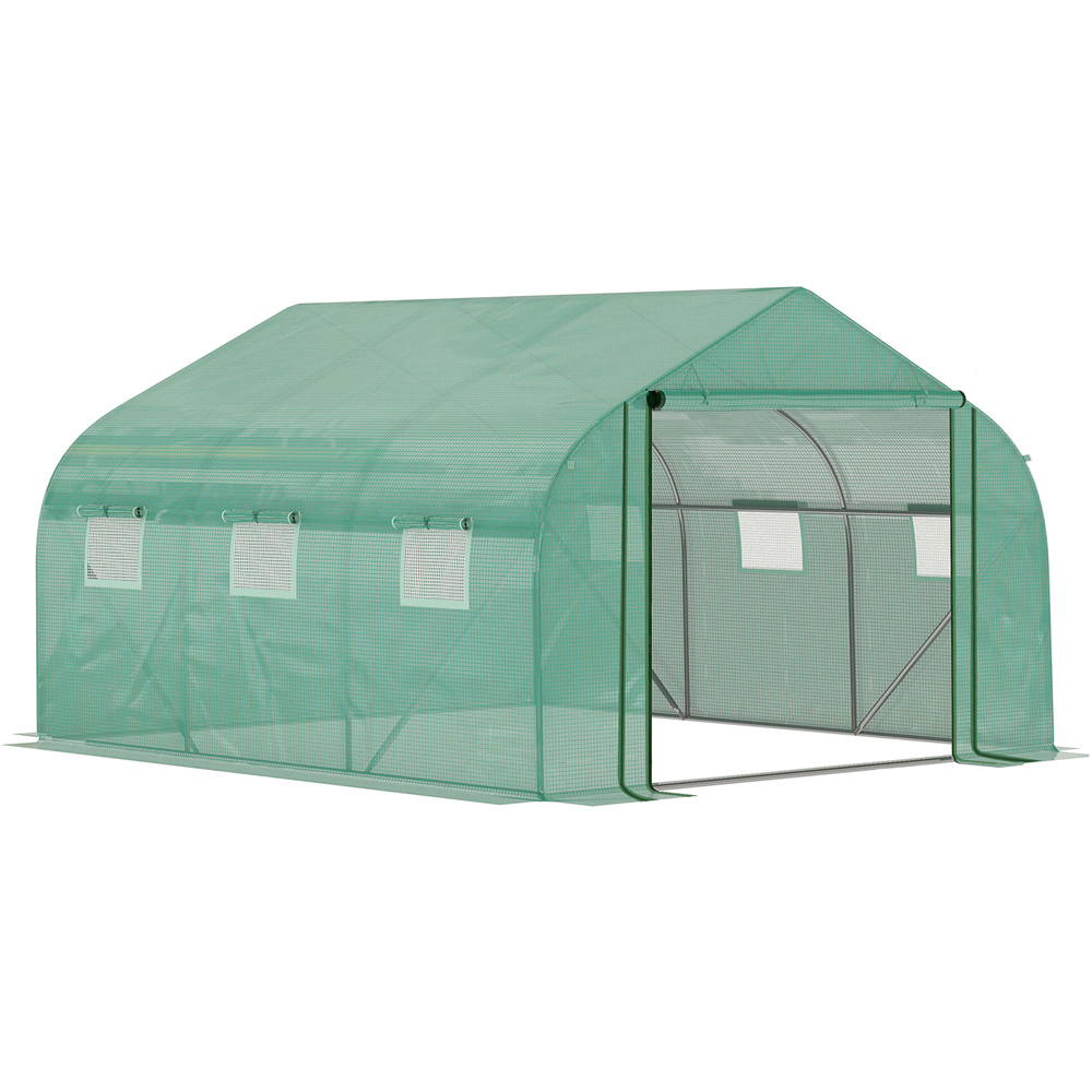 Outsunny Green Steel 11 x 10ft Roll-Up Window Greenhouse Image 1