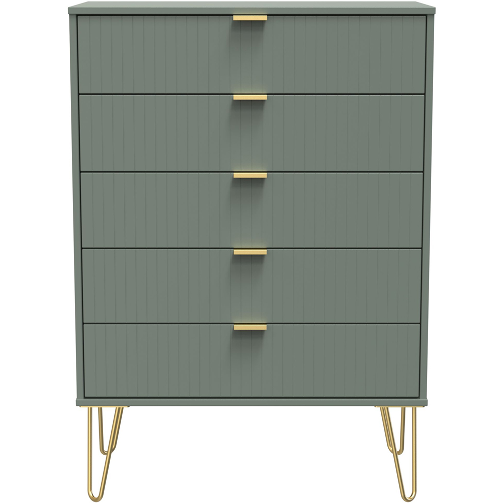 Crowndale 5 Drawer Reed Green Wide Chest of Drawers Ready Assembled Image 3