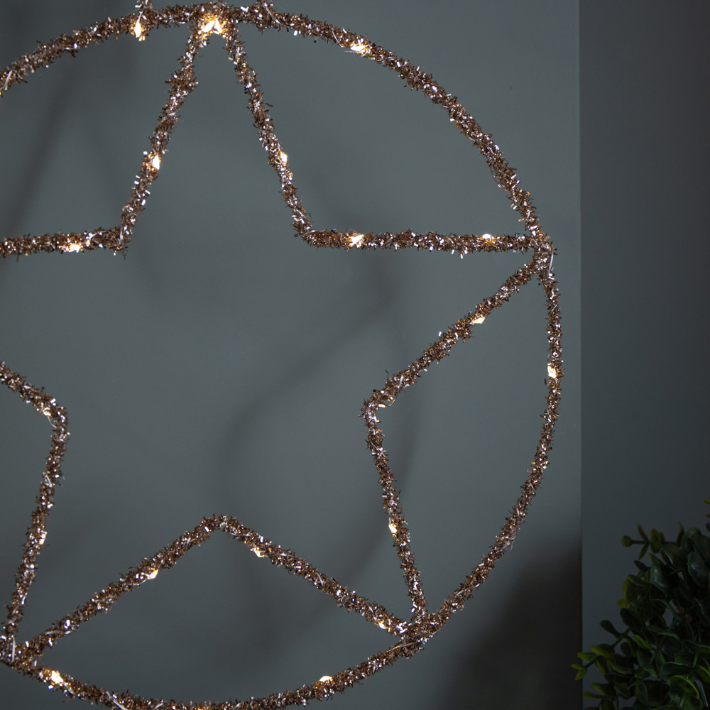 Samuel Alexander Warm White Twinkling LED Light Up Gold Star Ball Hanging Christmas Decoration Image 3