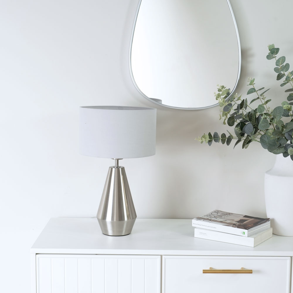 ValueLights Jax Reni Grey and Chrome Drum Shade Touch LED Table Lamp Image 5