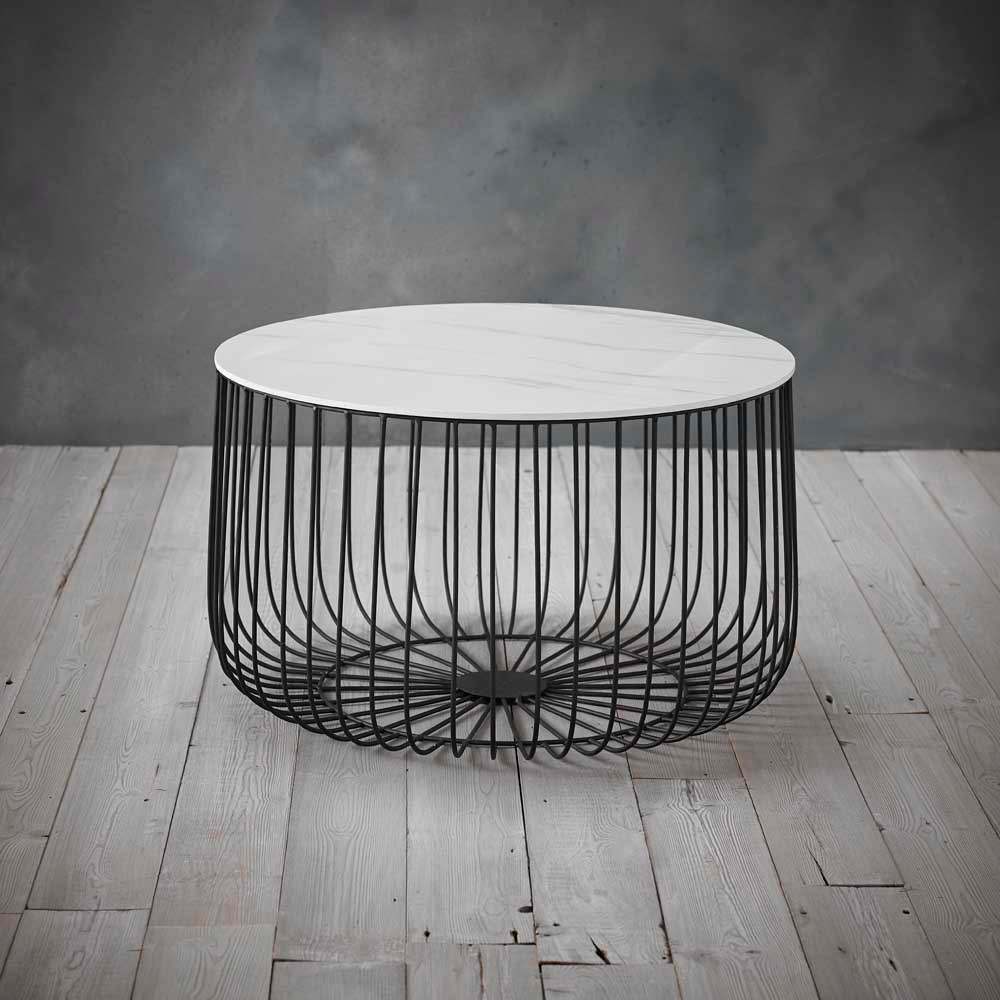 Enzo White Faux Marble Large Cage Side Table Image 3