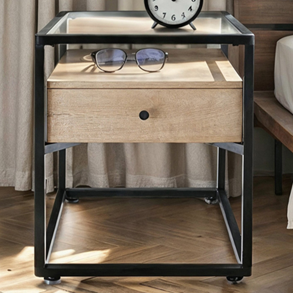 tectake Single Drawer Light Industrial Wood Sonoma Oak Nightstand Image