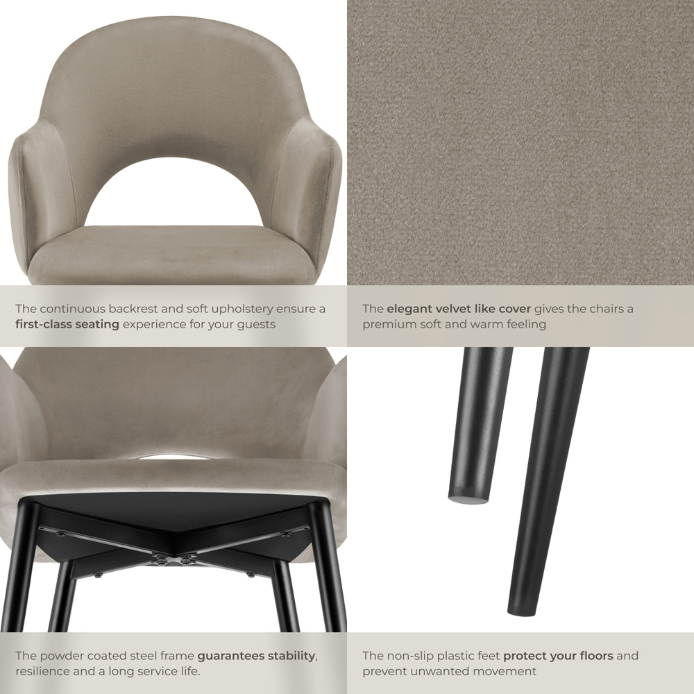 Tectake Sasha Set of 4 Taupe Velvet Padded Dining Chair Image 5