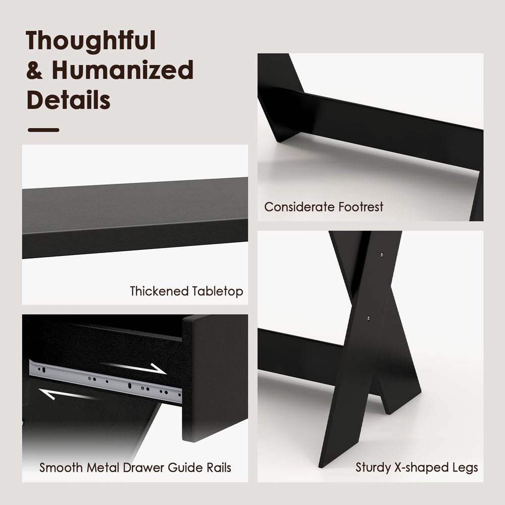 Costway Single Drawer Computer Desk Black Image 8