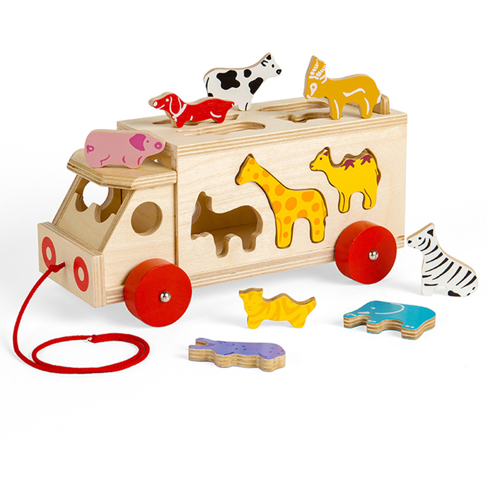 Bigjigs Toys 10 Piece Animal Shape Sorter Pull Along Lorry Image 2
