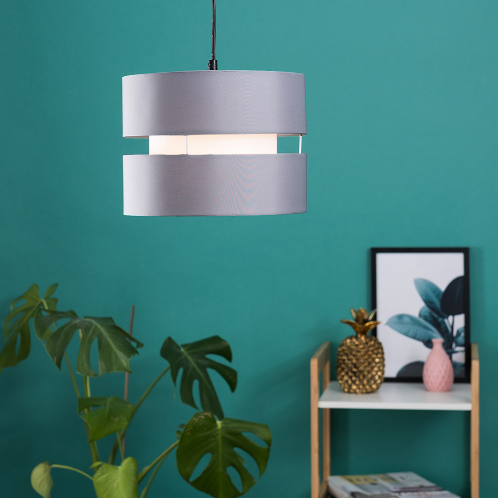 ValueLights Easy Fit Sophia Grey with White Inner Small Pendant Shade Image 2